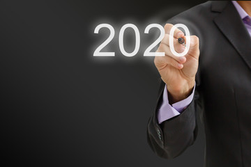 Businessman welcome year 2020. Business new year card concept