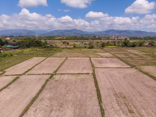 Aerial Of Rice Fields In Dry Season With Drought with beautiful rural landscape view in Tambunan,...