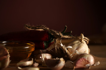 pepper red acute lies on dark backdrop of