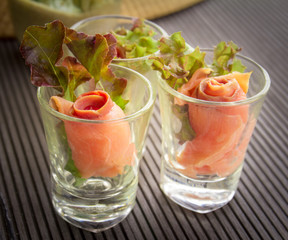 Salmon rolls as tapas cocktail
