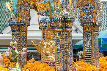 Bangkok, Thailand - September 29, 2019: Erawan Brahma Shrine with no people in Bangkok Thailand
