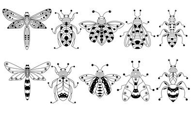 Line-art insects in zenart style