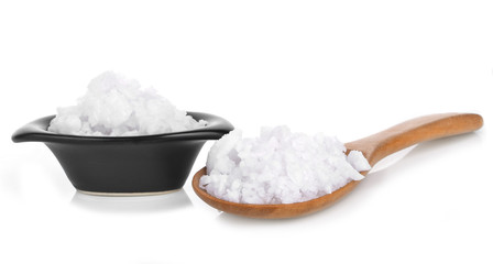 sea salt in  bowl for cooking  isolated white background.