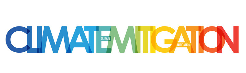 CLIMATE MITIGATION vector typography banner with blue to orange temperature gradient