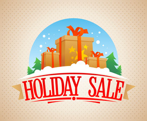 Holiday sale banner with gift boxes