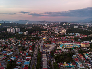 Aerial top view of residential houses at Luyang Kota Kinabalu City Sabah, Borneo 