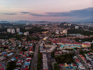 Fototapeta na wymiar Aerial top view of residential houses at Luyang Kota Kinabalu City Sabah, Borneo 