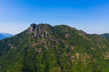 Hong Kong lion rock mountain with clear blue sky