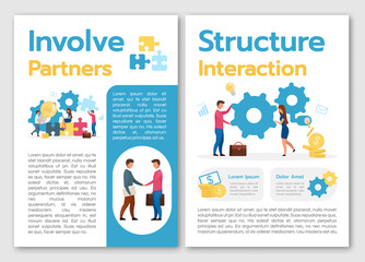 Involve partners brochure template. Structure interaction. Flyer, booklet, leaflet concept with flat illustrations. Vector page cartoon layout for magazine. advertising invitation with text space