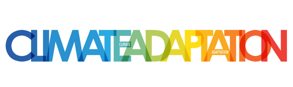 CLIMATE ADAPTATION vector typography banner with blue to orange temperature gradient