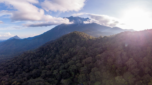 Nature aerial image of the greatest Mount Kinabalu, Sabah, Borneo