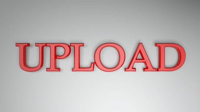 The write UPLOAD in red letters, on a white surface and two horizontal lines going from one side to the other and back - 3D rendering video clip