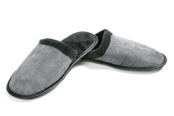 gray-black men's slippers isolated on white background