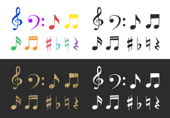 Set of vector modern flat design musical notes