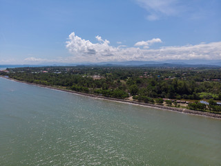 Beautiful landscape scene beach sea water view from bird eyes View at Papar, Sabah, Malaysia