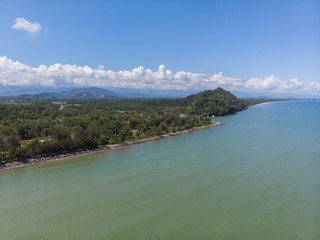 Beautiful landscape scene beach sea water view from bird eyes View at Papar, Sabah, Malaysia