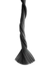 Black twisted hair on white background, isolated. Looks like animal tail. Carefully trimmed tips