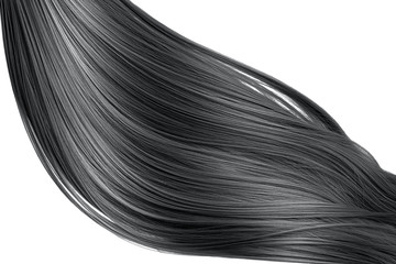Naklejka premium Black hair wave on white background, isolated. Backdrop for creative