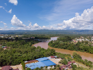 Beautiful Rural landscape scene with clear blue sky at small town TENOM, SABAH, MALAYSIA