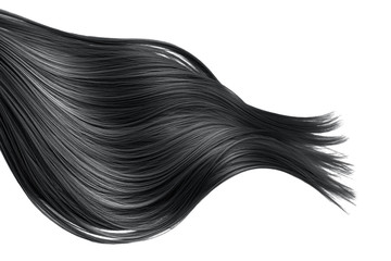 Black wavy hair on white background, isolated