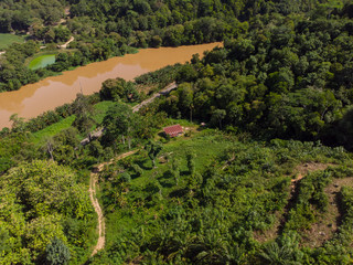 Beautiful Rural landscape scene with clear blue sky at small town TENOM, SABAH, MALAYSIA
