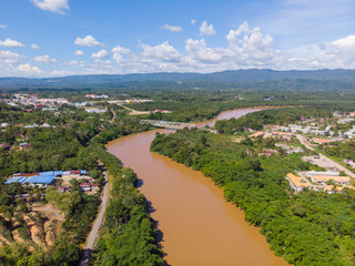 Beautiful Rural landscape scene with clear blue sky at small town TENOM, SABAH, MALAYSIA