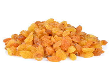 Dried raisins isolated on white background.