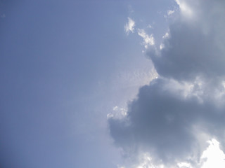 Clouds through which the sun breaks through. Beautiful cloudy landscape.