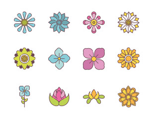 flower nature decoration icons set flat style