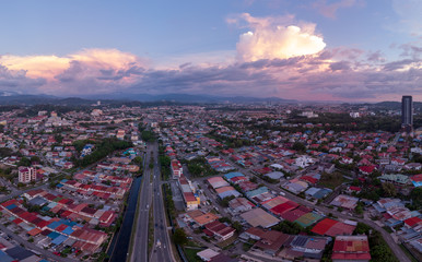 Obraz premium Aerial top view of residential houses at Luyang Kota Kinabalu City Sabah, Borneo 