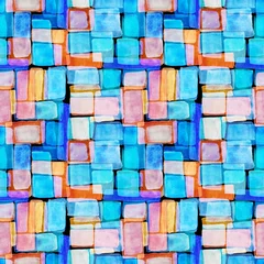 Foto auf Acrylglas Watercolor seamless pattern with colorful squares. Abstract geometric texture for decoration design. Contemporary art. Abstract creative cover background.  © Natallia Novik