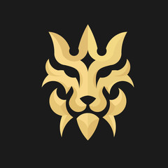 lion head in decorative classic design with gold color and black background  in premium quality style design