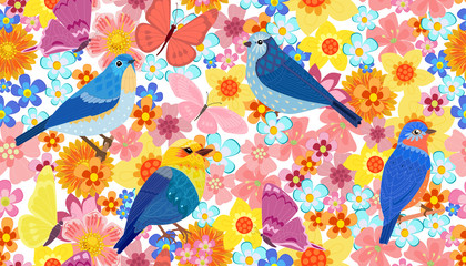 cheerful seamless pattern with wild birds for your design