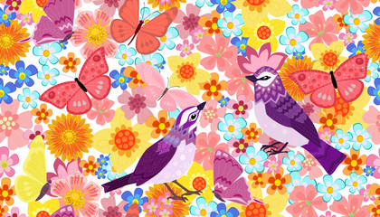 colorful seamless pattern with funny birds for your design