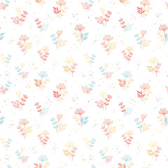 Fun and cute hand drawn floral seamless pattern - branches, leaves, flower doodles repeat background - great for textiles, banners, wallpapers, wrapping - vector design