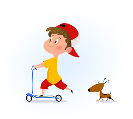 Cartoon illustration of a boy with kick scooter