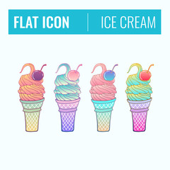 Set of color ice cream sketched icons. Collection of hand drawn stickers with street food meal. Design elements for logo, menu, ads, promo poster or banner.