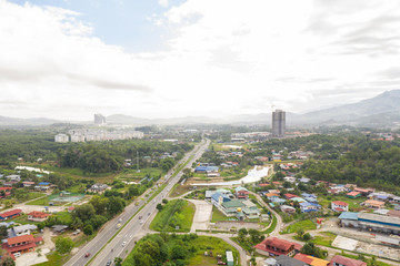 Bird eyes view of local housing houses in Kota Kinabalu, Sabah, Malaysia