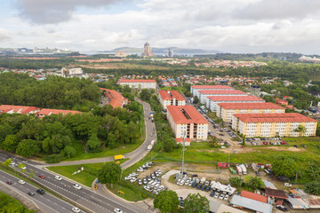 Bird eyes view of local housing houses in Kota Kinabalu, Sabah, Malaysia