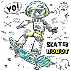 robot toy skater illustration graphic design print © hayr pictures