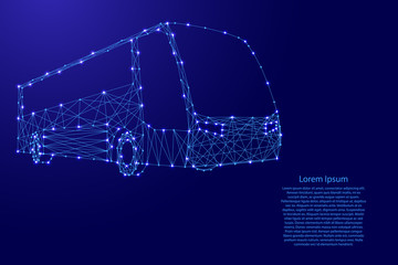 Bus from futuristic polygonal blue lines and glowing stars for banner, poster, greeting card. Vector illustration. © elenvd