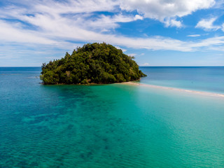Fototapeta premium Amazing aerial image of Beautiful seascape scene of Kelambu Beach, Kudat, Sabah, Malaysia. (Image contain soft focus and blur and gain noise)