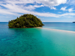 Amazing aerial image of Beautiful seascape scene of Kelambu Beach, Kudat, Sabah, Malaysia. (Image contain soft focus and blur and gain noise)