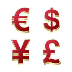 Set of US Dollar, Euro, Great Britain Pound, Japanese Yen for app icon or website