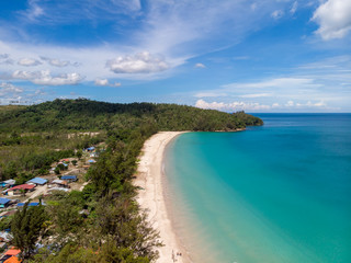 Fototapeta premium Amazing aerial image of Beautiful seascape scene of Kelambu Beach, Kudat, Sabah, Malaysia. (Image contain soft focus and blur and gain noise)