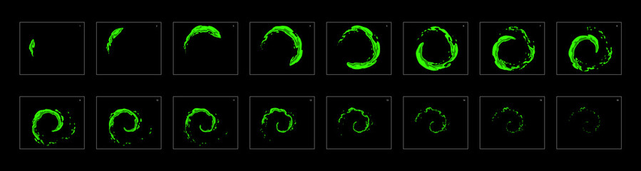 liquid ring loop effect sprite sheet or animation frames. frame by frame classic animation for cartoon, mobile games, motion graphic or animation.