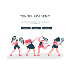 Tennis training academy landing web page template. Sport competition, championship training webpage interface. Competitive game website design layout. Active lifestyle web banner concept