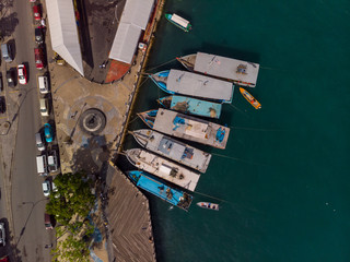 Fototapeta na wymiar :Kota Kinabalu cityscape aerial photo with fisherman boat parking at Waterfront Kota Kinabalu. Kota Kinabalu is the capital of Malaysia’s Sabah state.