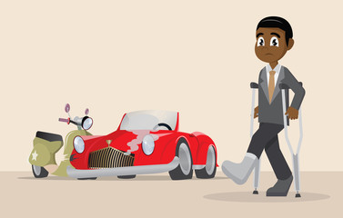 Cartoon character, African Businessman accident injuries motorcycle
