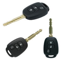 Collection of Car key with wireless button lock on white background